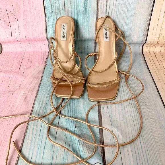 Steve Madden rose gold rhinestone strappy stiletto sandals - Picture 2 of 11